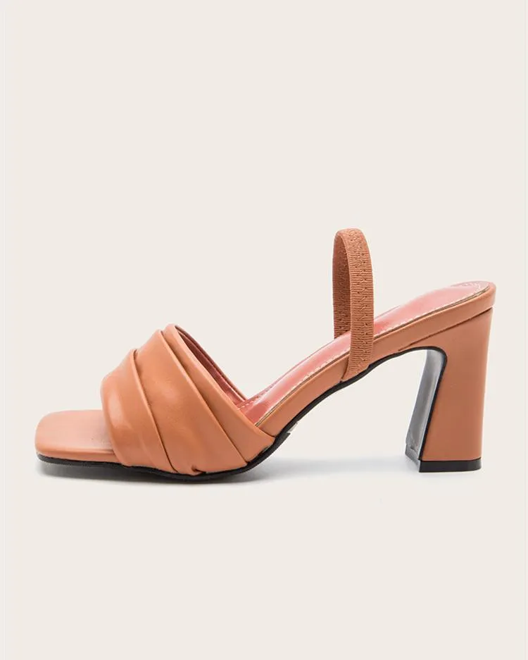Square Toe Strap Back Sandals - Brwon