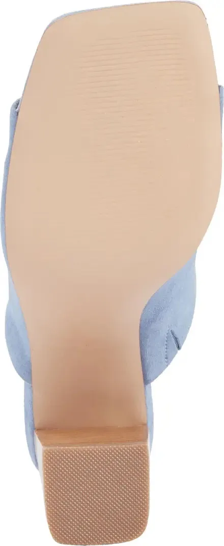 Square Toe Suede Stacked Wooden Heel Sandal
