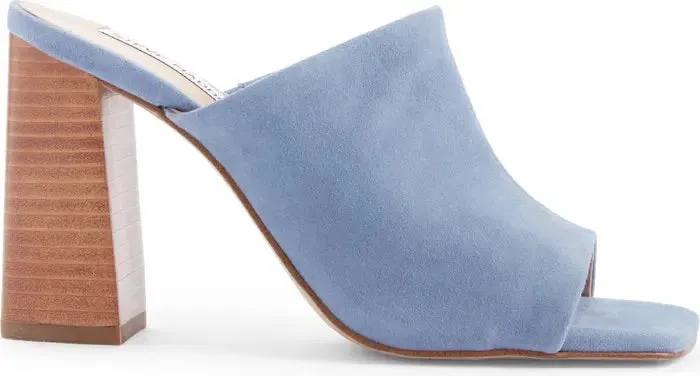 Square Toe Suede Stacked Wooden Heel Sandal