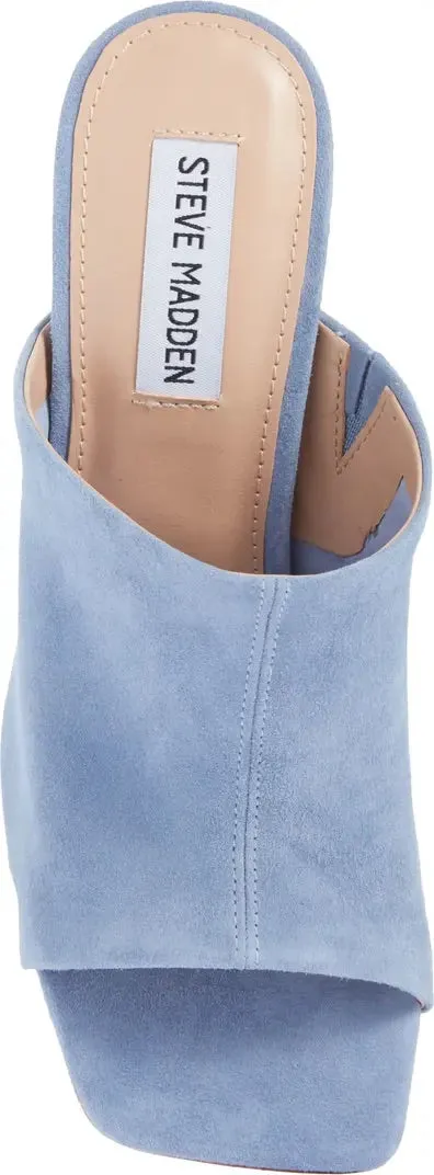 Square Toe Suede Stacked Wooden Heel Sandal