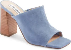 Square Toe Suede Stacked Wooden Heel Sandal
