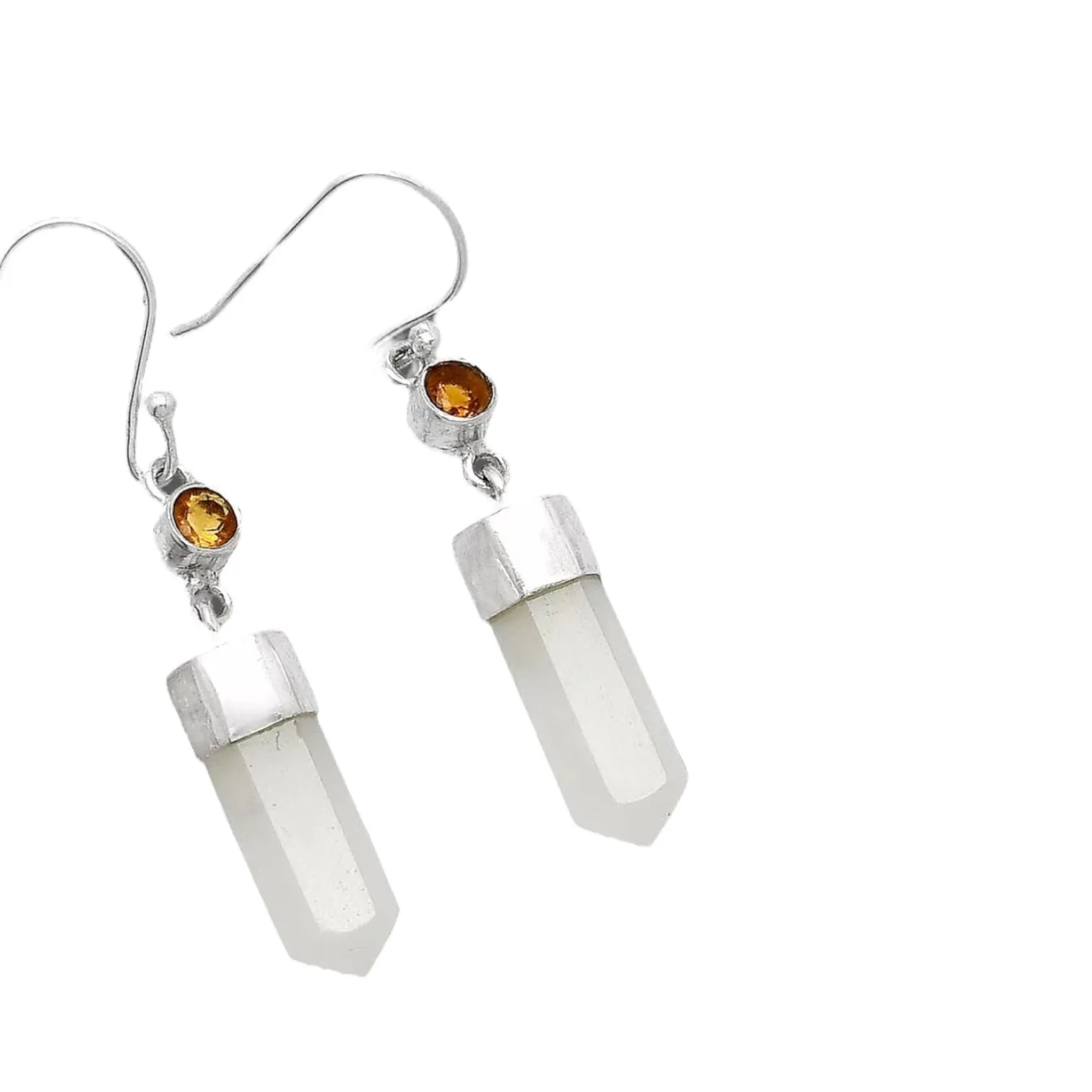 Srilankan Moonstone & Citrine Solid 925 Sterling Silver Earrings