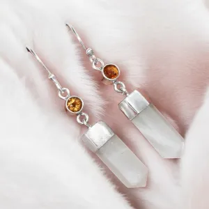 Srilankan Moonstone & Citrine Solid 925 Sterling Silver Earrings