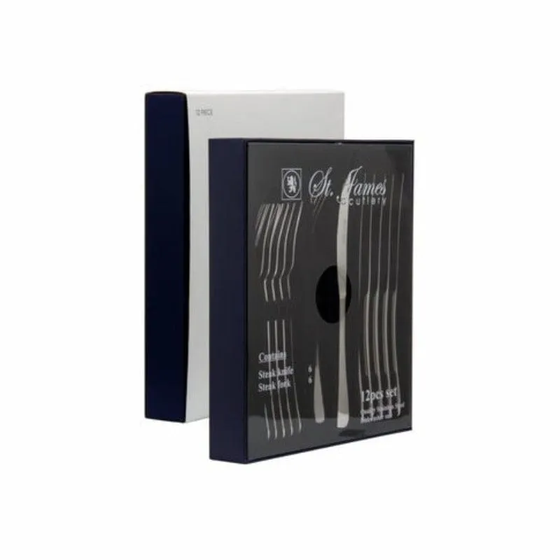 St James Oxford Cutlery - 12 Piece Steak Knives & Forks Gift Box