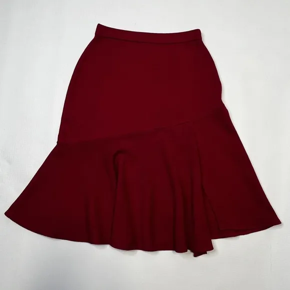 St. John Eve Collection Womens Red Skirt Ruffled Bottom Sz US 4 Santana Knit