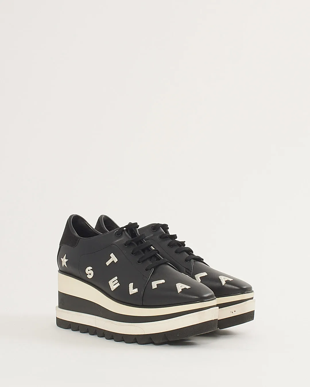 Stella McCartney Black and White Star Logo Elyse Platfom Loafers