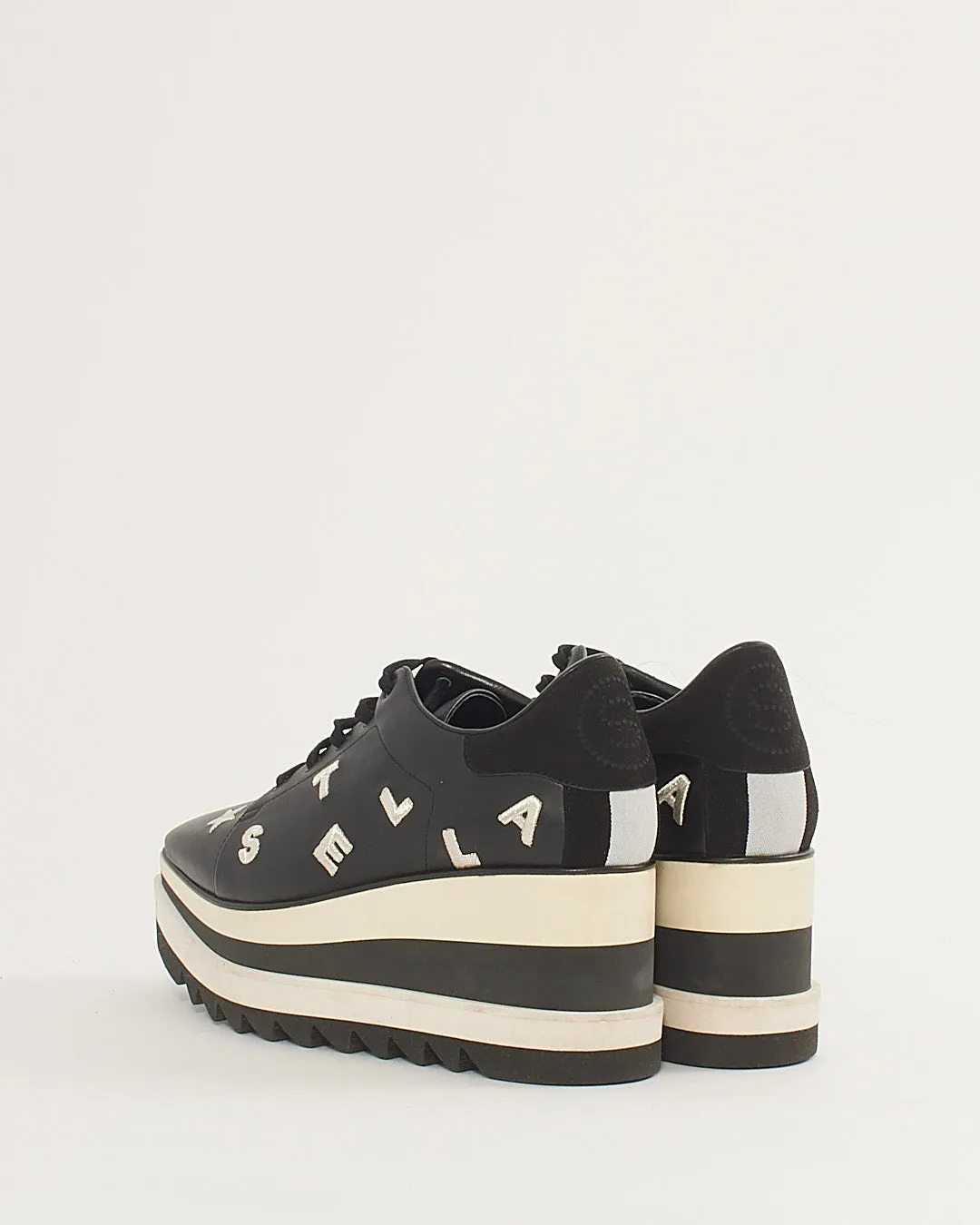Stella McCartney Black and White Star Logo Elyse Platfom Loafers