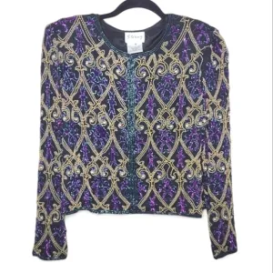 Stenay Vintage 80s Silk Beaded Formal Jacket Womens Size S Holiday Party