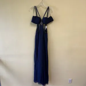 Sterling By Stone Ferris Vintage Navy Blue Open Back Beaded Gown Ruched Bust Sz6