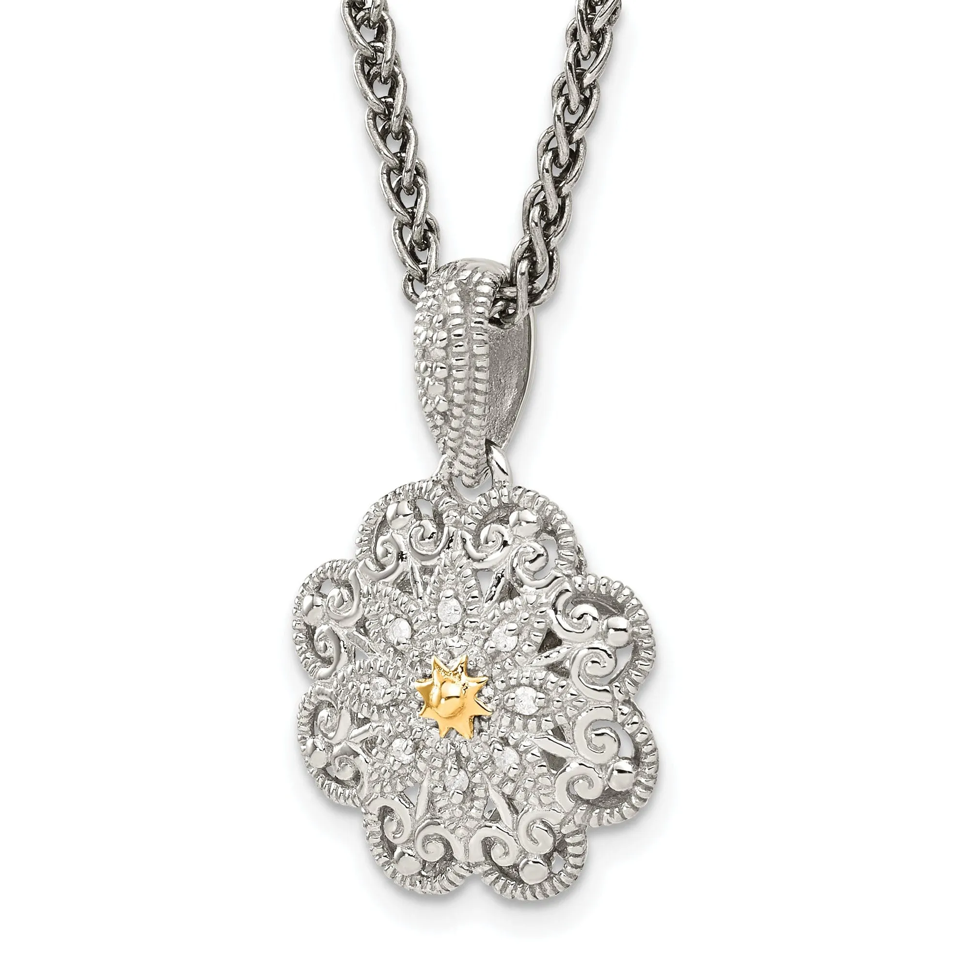 Sterling Silver Gold Diamond Vtage Necklace
