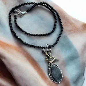 Stingray Coral & Onyx Solid 925 Sterling Silver Pendant Necklace