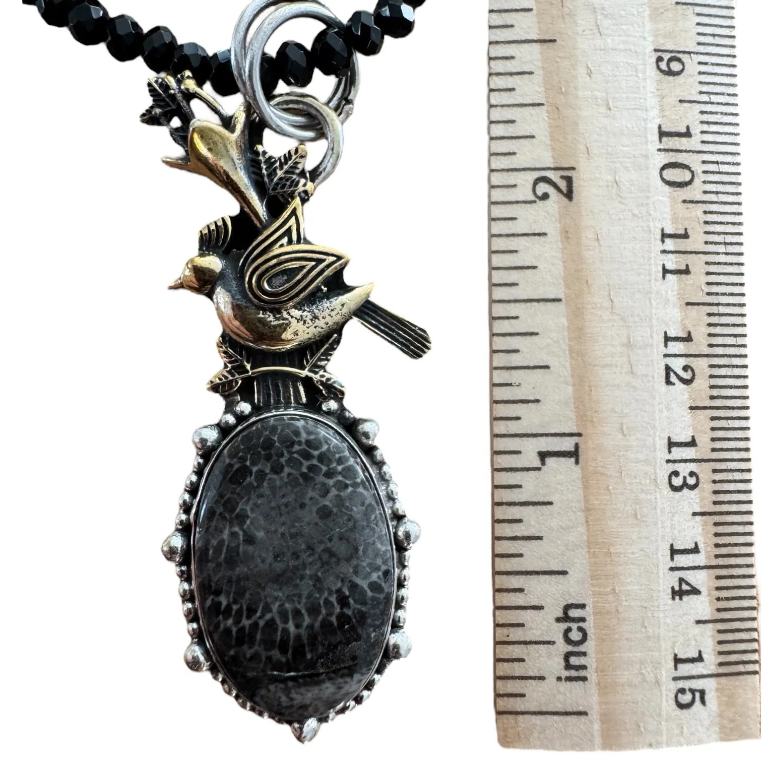 Stingray Coral & Onyx Solid 925 Sterling Silver Pendant Necklace