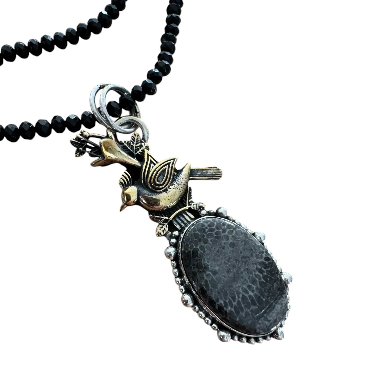 Stingray Coral & Onyx Solid 925 Sterling Silver Pendant Necklace