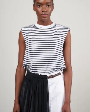 striped tshirt padded shoulder sleeveless top - navy/white multi