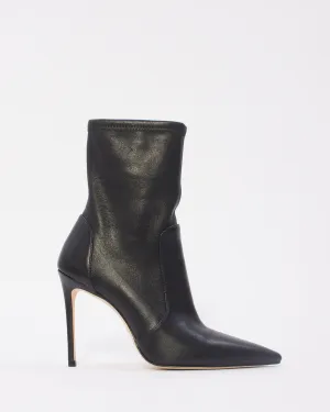 Stuart Weitzman Black Leather Pointed Toe Stiletto 100 Booties - 38