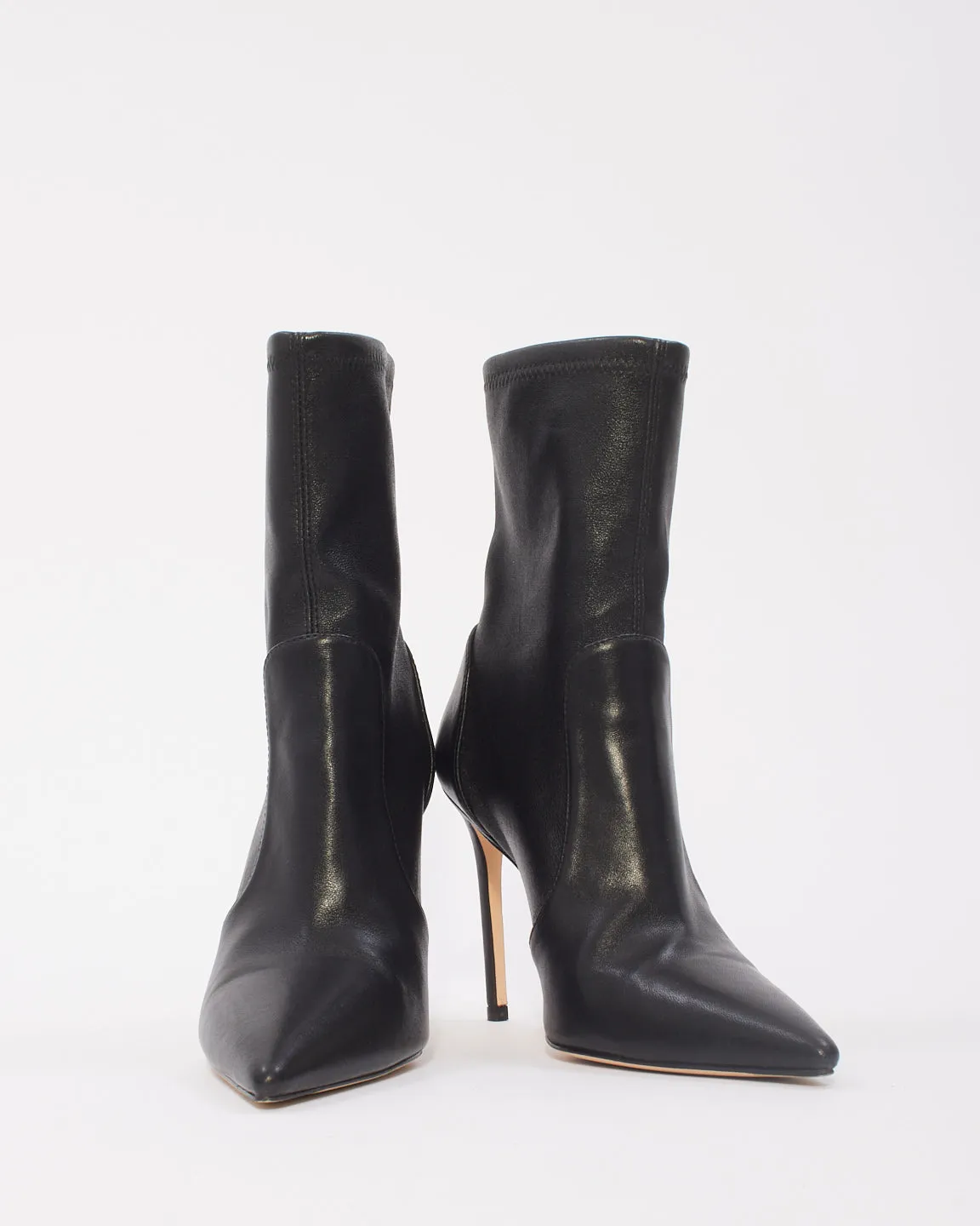 Stuart Weitzman Black Leather Pointed Toe Stiletto 100 Booties - 38