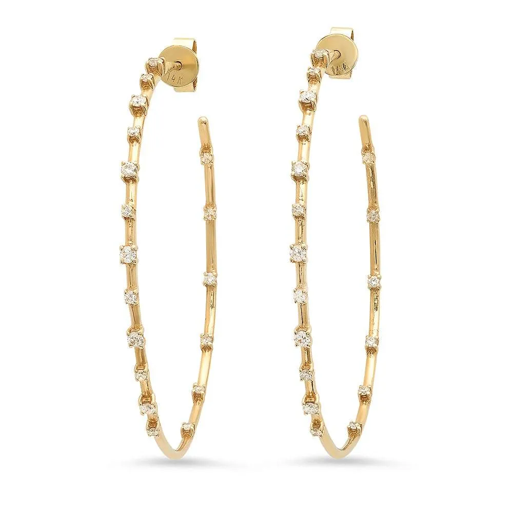 STUDDED DIAMOND HOOPS, GOLD