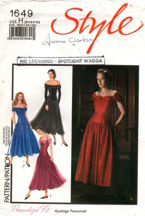 Style 1649 Womens Shoulder Draped Evening Formal Prom Dress 1980s Vintage Sewing Pattern Size 6 - 10 UNCUT Factory Folded