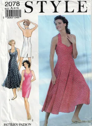 Style 2078 Womens Halter Princess Sheath or Full Skirt Dress or Sundress 1990s Vintage Sewing Pattern Size 6 - 16 UNCUT Factory Folded