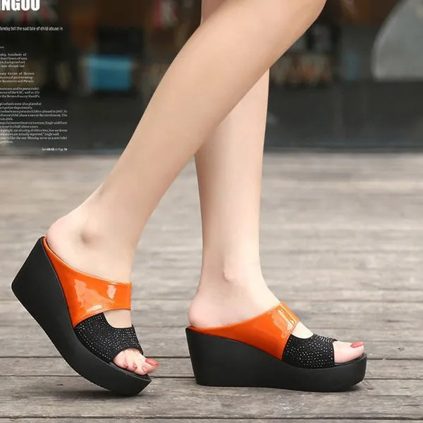 Summer Sandals Sequins High Heels Outdoor Sandals Ladies Wedge Heel Platform Slippers