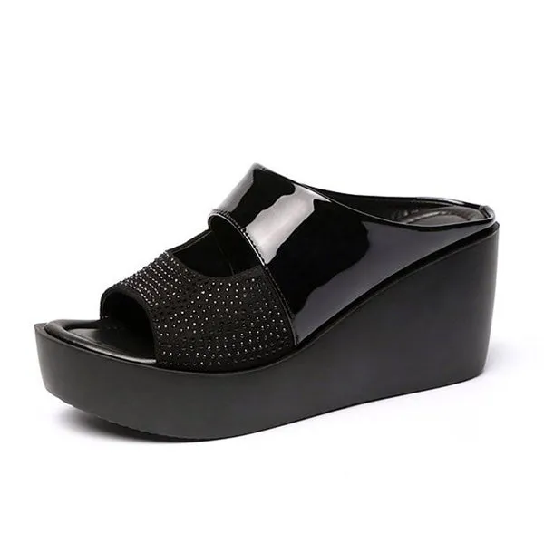Summer Sandals Sequins High Heels Outdoor Sandals Ladies Wedge Heel Platform Slippers