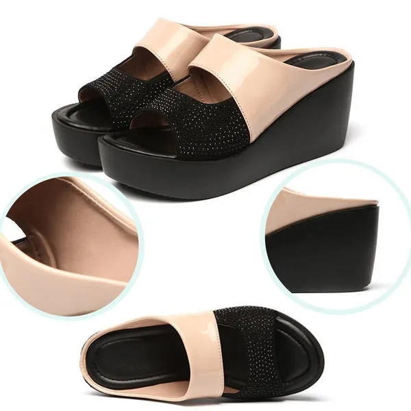 Summer Sandals Sequins High Heels Outdoor Sandals Ladies Wedge Heel Platform Slippers