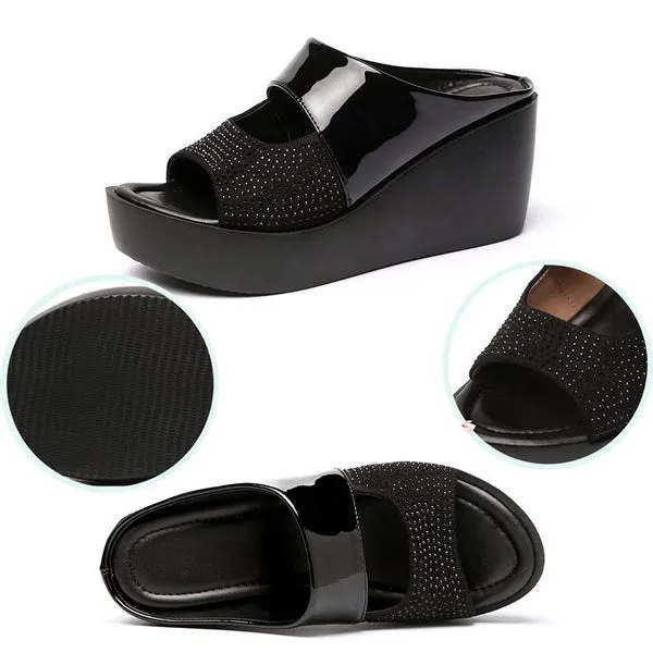 Summer Sandals Sequins High Heels Outdoor Sandals Ladies Wedge Heel Platform Slippers