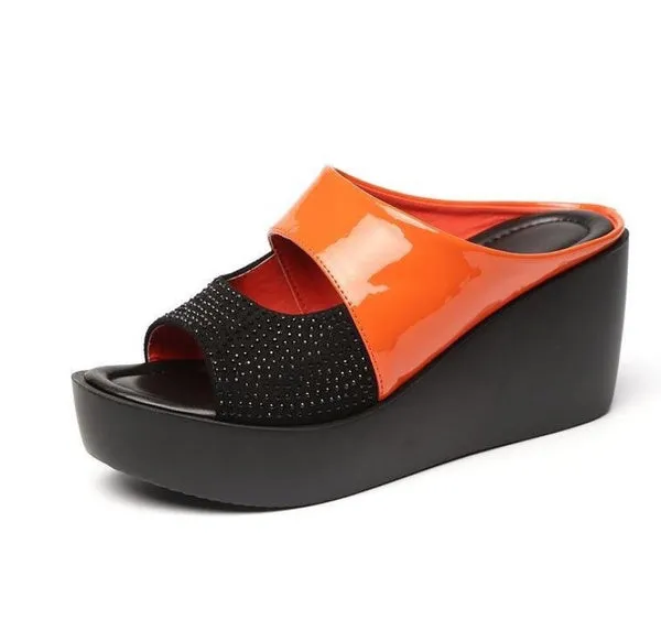 Summer Sandals Sequins High Heels Outdoor Sandals Ladies Wedge Heel Platform Slippers