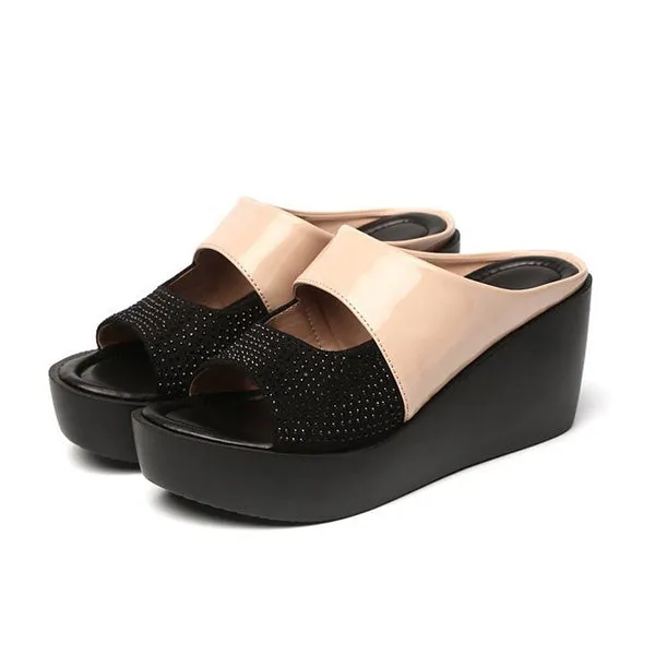 Summer Sandals Sequins High Heels Outdoor Sandals Ladies Wedge Heel Platform Slippers