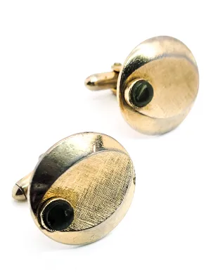 Swank signed gold toned vintage green jade gemstone mid century cufflinks