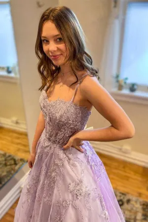 Sweetheart Purple Tulle Lace Long Prom Dresses Formal Dresses TP1097