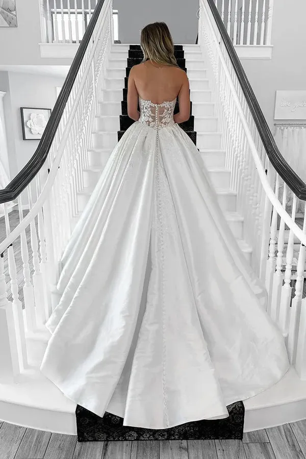 Sweetheart Satin Strapless Elegant Wedding Dress with Appliques TD0013