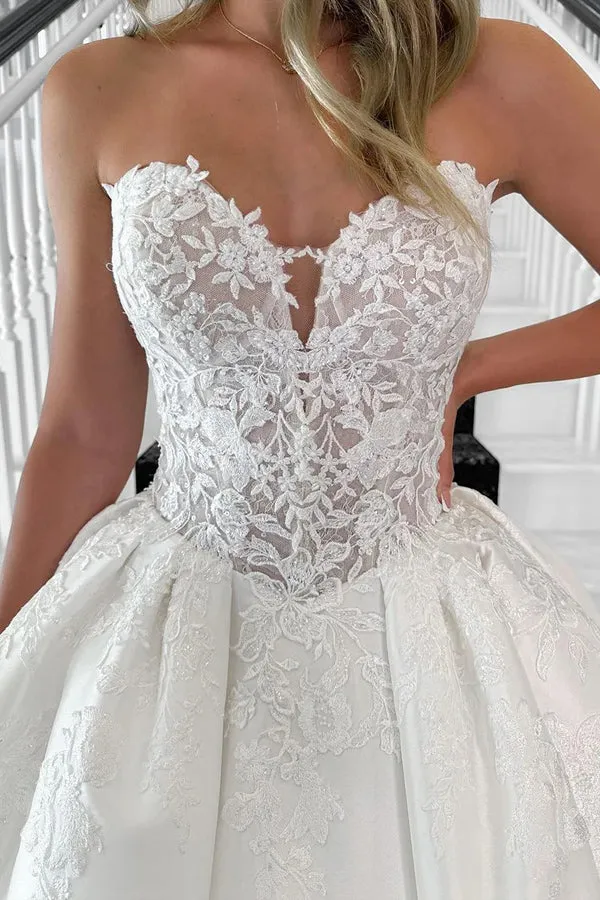 Sweetheart Satin Strapless Elegant Wedding Dress with Appliques TD0013