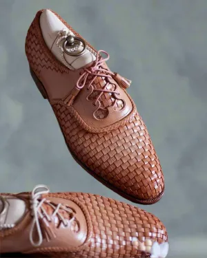 Tan Braided Leather Evora Brogue Oxfords - Formal Shoes