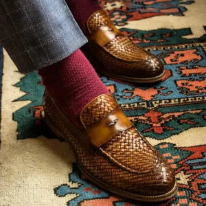 Tan Braided Leather Girona Horse Bit Loafers - Loafers Shoes