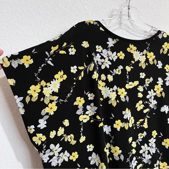 TanJay Black Floral Print Skirt Set Short Cap Sleeve Top &amp; Skirt 1X