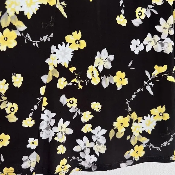 TanJay Black Floral Print Skirt Set Short Cap Sleeve Top &amp; Skirt 1X