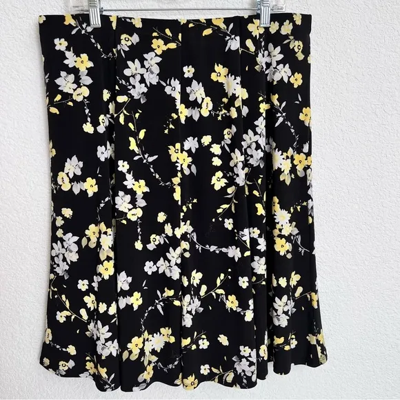 TanJay Black Floral Print Skirt Set Short Cap Sleeve Top &amp; Skirt 1X