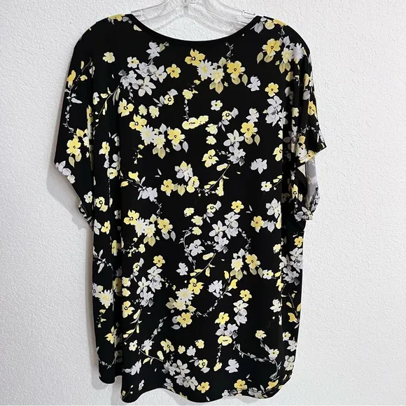 TanJay Black Floral Print Skirt Set Short Cap Sleeve Top &amp; Skirt 1X