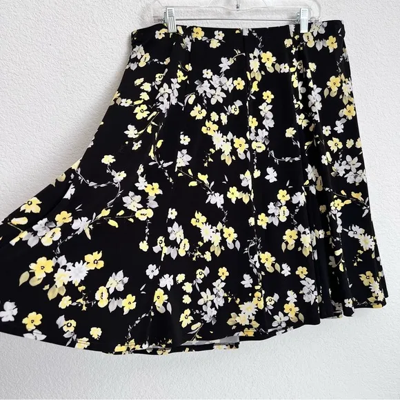 TanJay Black Floral Print Skirt Set Short Cap Sleeve Top &amp; Skirt 1X
