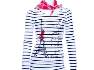 Text on t-shirt  - Paris - Je t'aime - White Black Stripes