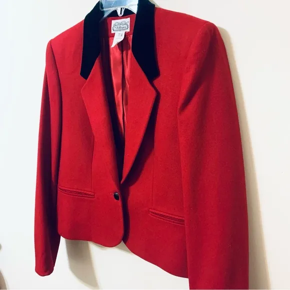 The Villager Vintage Wool Blend Blazer - Red - Size 8