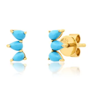 TINY PAW TURQUOISE STUDS, 14kt GOLD