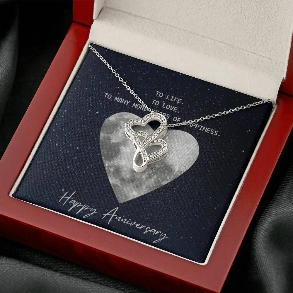 To life, to love, to happiness-Double Hearts Anniversary Necklace for Wife
