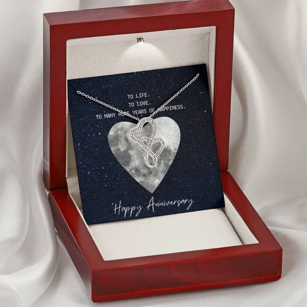 To life, to love, to happiness-Double Hearts Anniversary Necklace for Wife