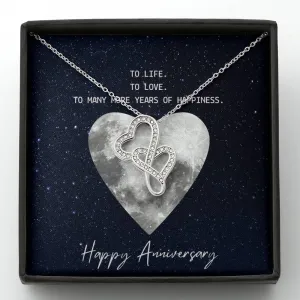 To life, to love, to happiness-Double Hearts Anniversary Necklace for Wife