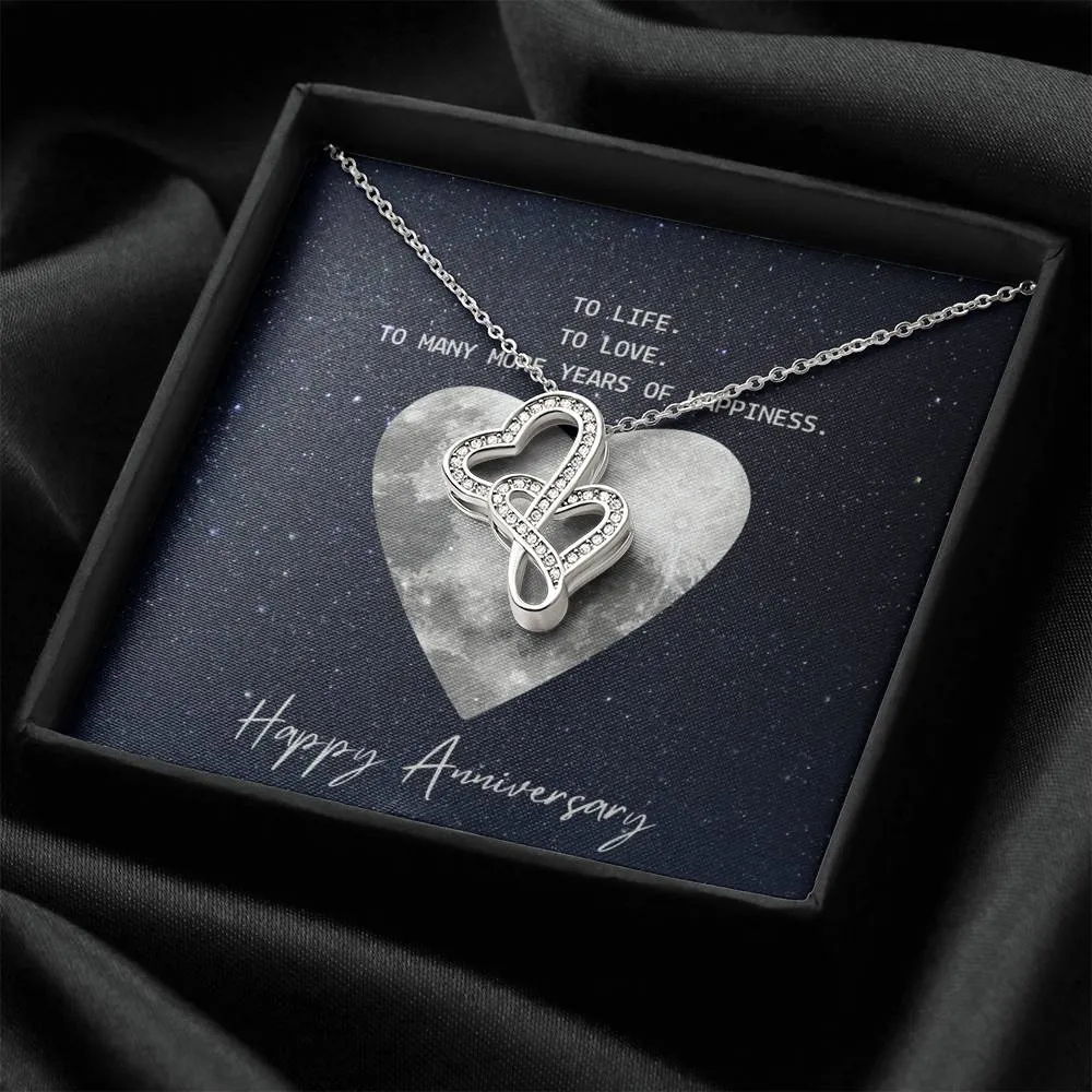 To life, to love, to happiness-Double Hearts Anniversary Necklace for Wife