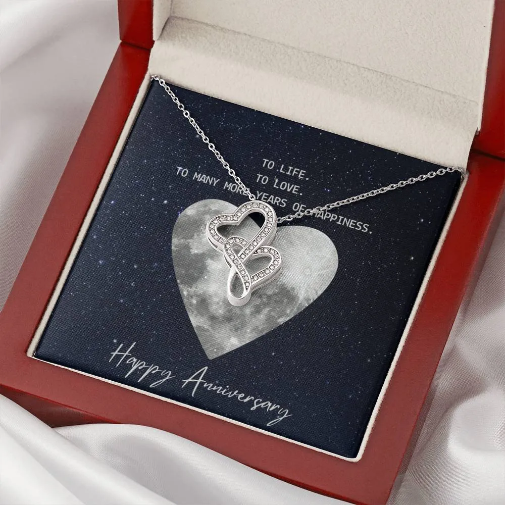 To life, to love, to happiness-Double Hearts Anniversary Necklace for Wife