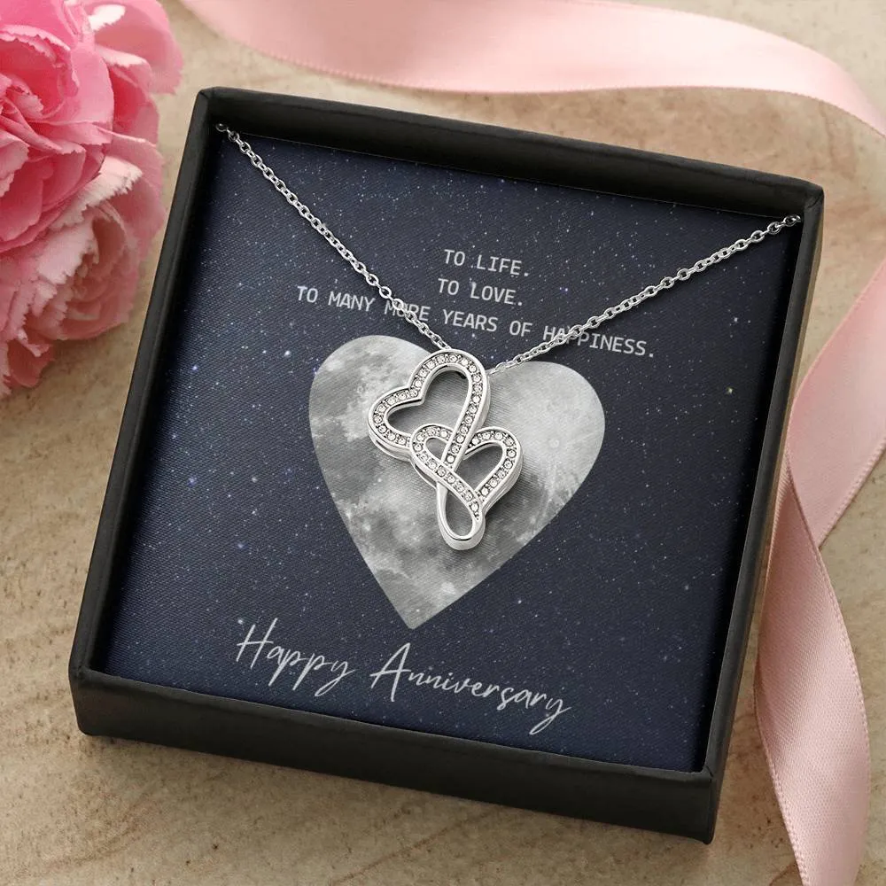 To life, to love, to happiness-Double Hearts Anniversary Necklace for Wife