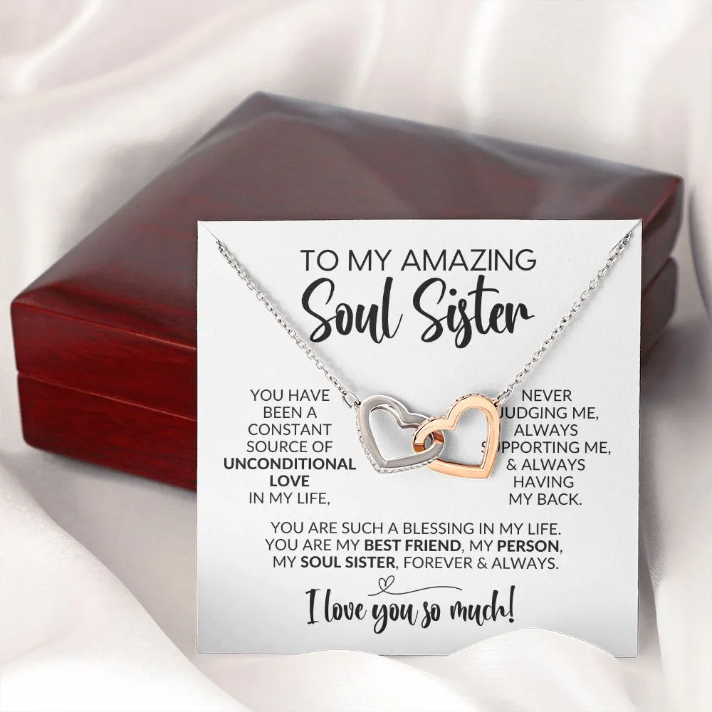 To My Soul Sister | Constant Source of Unconditional Love | Interlocking Hearts Necklace